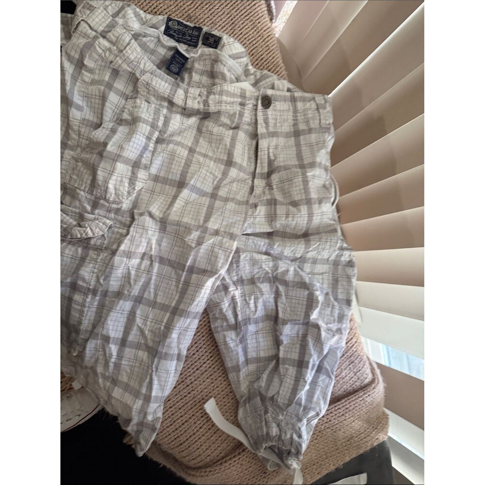American Rag White & Light Gray Plaid Drawstring Shorts